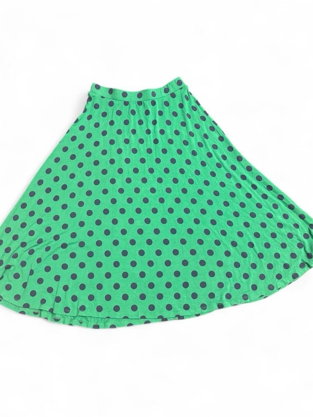 Boden Green Skater Skirt with Black Polka Dots